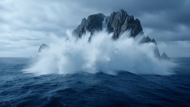 Stormy ocean waves crashing against rocks.