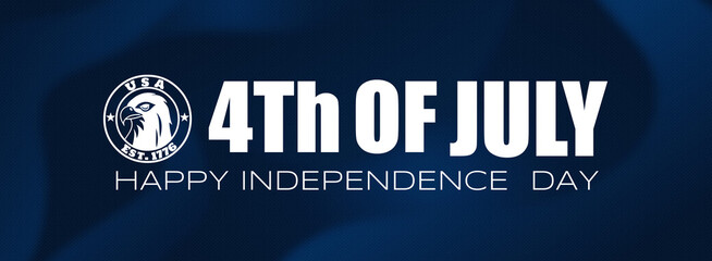 Minimal Independence Day Banner – Modern 4th of July typography with a monochrome eagle emblem on a textured blue fabric background, creating a clean patriotic design for banners and holiday greetings © abdy Abdilah48
