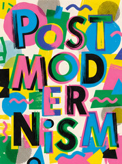 Naklejka premium Colorful retro style text design saying post modernism with vibrant background