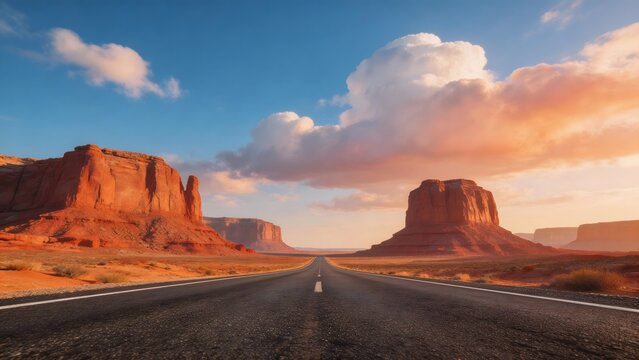 Desert road with rock formations