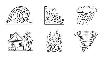 Fototapeta na wymiar Natural disasters strike house and landscape with fire rain wave tornado