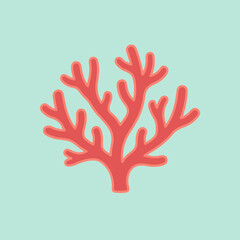 Fototapeta premium Flat vector illustration of red sea coral on mint background