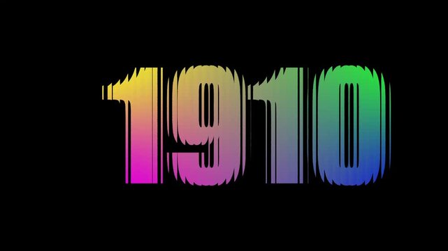 1910 Colorful Gradient Number Animation on Black Background, Retro Year Typography Motion Graphic
