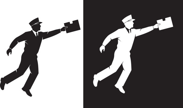 Dynamic mailman delivering a package representing postal service and efficient delivery