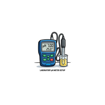 Digital Laboratory Ph Meter With Probe And Yellow Solution Beaker Showing Reading 7.00, Handheld Device With Lcd Display, Calibration Feature And Scientific Testing Vector Illustration