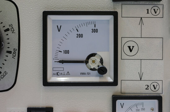 Voltage meter mounted on industrial panel