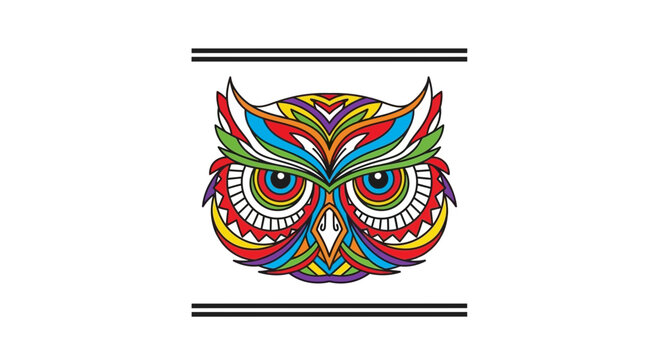 Colorful Abstract Owl Face with Geometric Patterns and Stripes