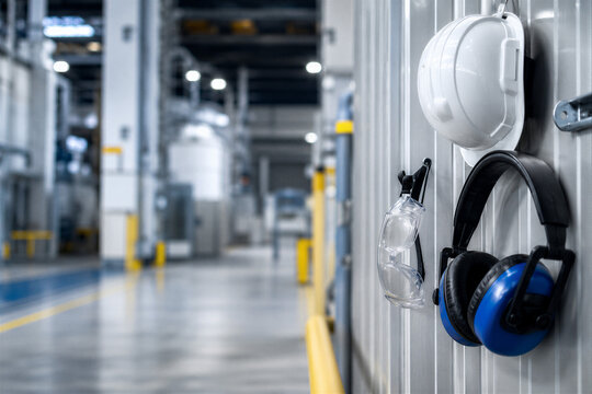 Personal Protective Equipment Ready for Use in Industrial Facility with Copy Space