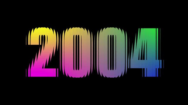 2004 Colorful Gradient Number Animation on Black Background, Retro Year Typography Motion Graphic