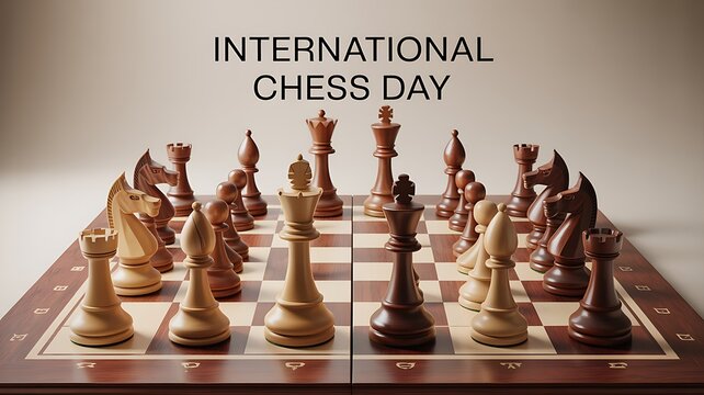 Chess pieces set on international chess day