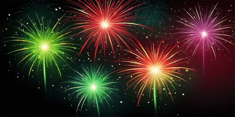 Fototapeta premium Fireworks in the night sky celebration with colorful pyrotechnic display on dark background festival holiday party new year event lights