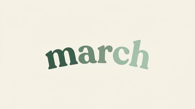 Minimalist march word design with gradient green typography on a soft cream background for seasonal calendar planners