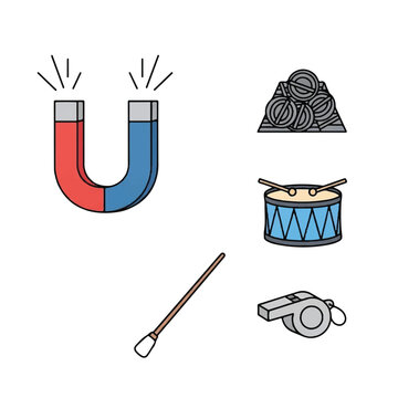 Magnet and various musical objects.