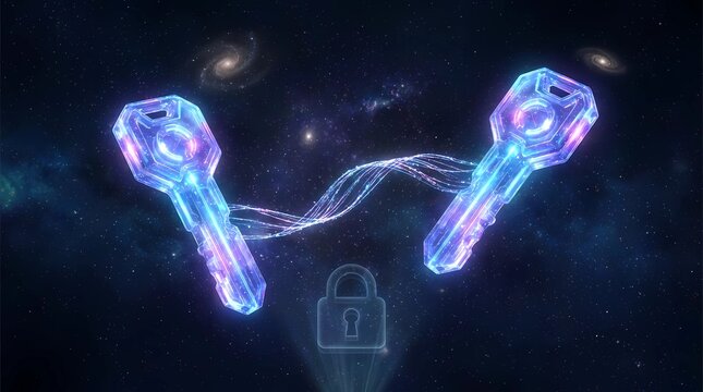 Encryption keys secure a digital pathway through a protected quantum connection.