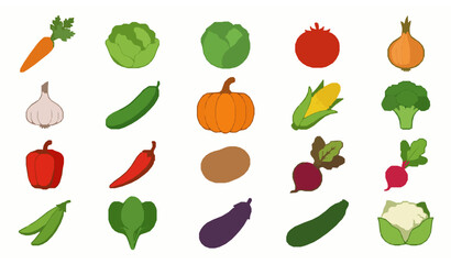 Fototapeta premium Organic Garden Vegetable Elements Isolated Vector Collection for Food Design