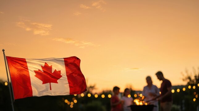 Patriotic Canada Day Cookout Bokeh with Flag on Side and Clear Background for Text