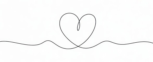 Fototapeta premium Minimalist continuous line of a heart shape on a plain white background, for simple decor love