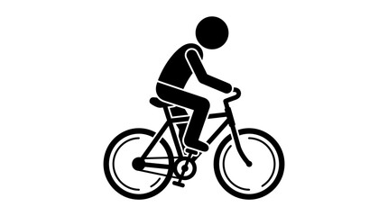 Obraz premium Stick figure person riding a bicycle, cycling actively on an isolated white background.