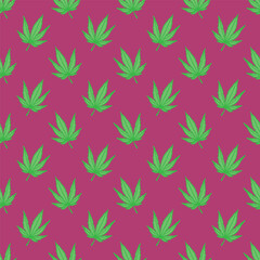 Fototapeta premium Seamless pattern with hand drawn cannabis leaf Medicine marijuana Hemp leaves For decorative print, wrapping paper, fabric, packaging, background