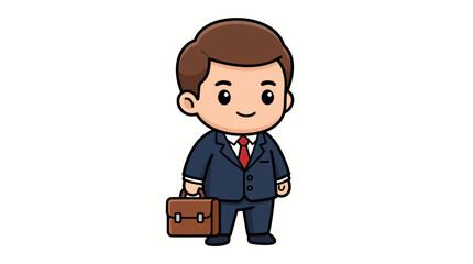 Businessman wearing a formal suit stands while holding a brown leather briefcase for work purposes. © ocil