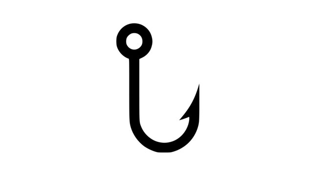 Simple black fishing hook icon with handle and ring