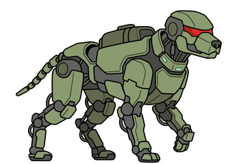 Fototapeta premium Robotic Cybernetic Dog with Red Eyes and Military Armor