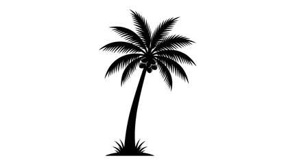 Palm tree stands alone as a stark black silhouette against a clean and isolated white background. © ocil