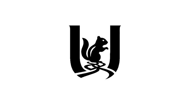 Black and white squirrel logo design.