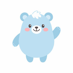 Naklejka premium Cute Cartoon Blue Polar Bear Waving Isolated on White Background