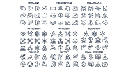 Fototapeta premium Corporate Communication and Teamwork Line Icons Editable Stroke Vector Collection