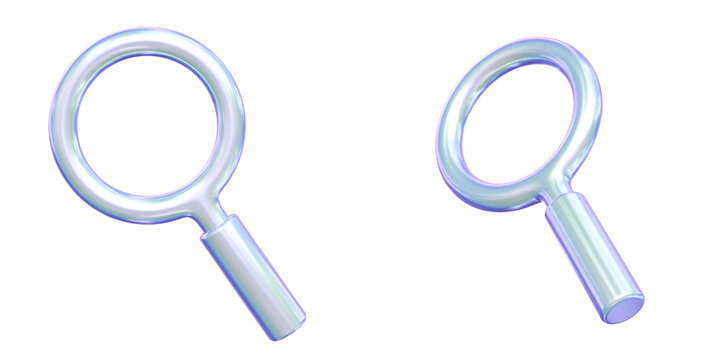 3D Holographic Magnifying Glass Icon Front and Side View