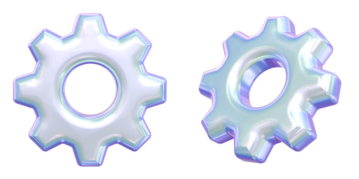 3D Holographic Settings Gear Cog Icon Front and Side View