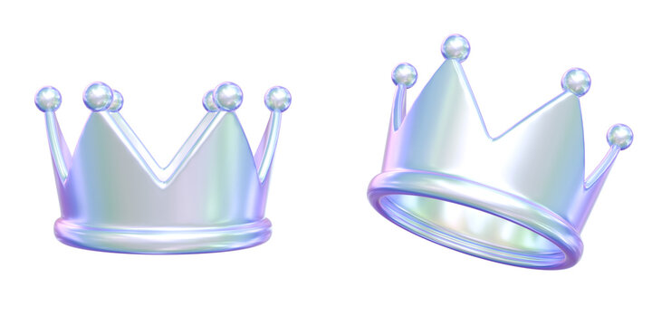 3D Holographic Royal Crown Icon Front and Side View