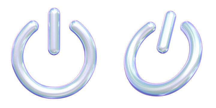 3D Holographic Power Button Icon Front and Side View