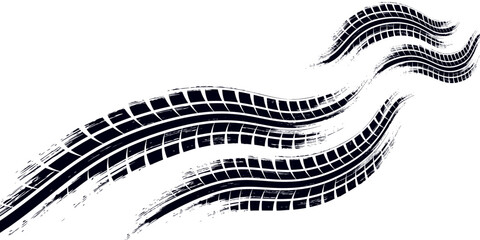 Tire tread marks, drift, motorsport, motocross, rally, tread mark with skid, grinding, splash effect. Graphic set of tire treads, wheel texture, car racing. Vector collection, wheel treads on asphalt © ribut