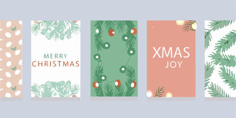 Pine branch and berry pattern christmas cards vector illustration © Dibyendu