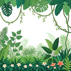 Naklejka premium Lush tropical foliage frame with monstera and palm leaves vector illustration