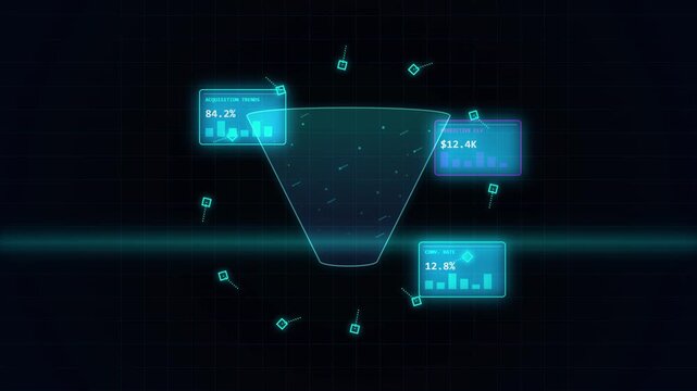 Futuristic Digital Interface with Data Visualization and Network Connections.