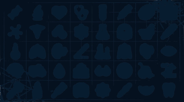 Abstract Shapes Collection: Diverse Silhouettes on Dark Grid Background