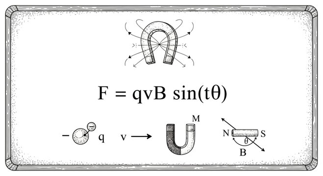 Physics Formula for Magnetic Force on a Moving Charge and Horseshoe Magnet