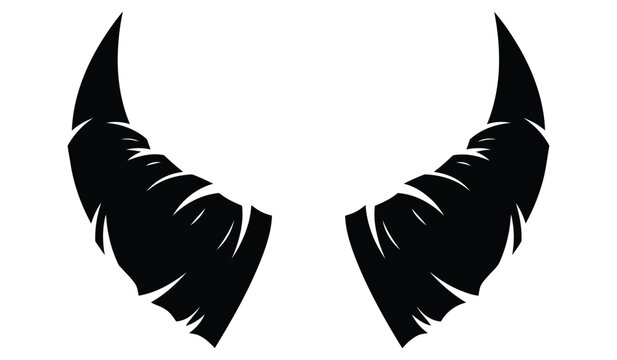 Fantasy devil horns silhouette, pointed evil horns for costume or game character, dark creature.