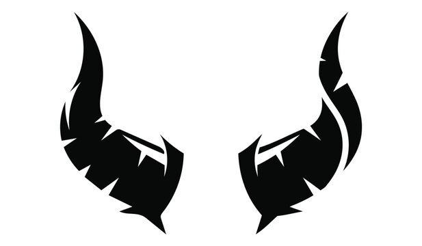 Demon horns silhouette, devil horns isolated on white background, evil fantasy creature accessory.