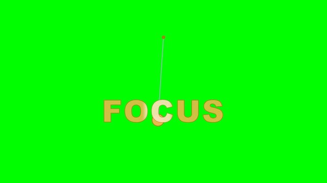 4K green screen FOCUS animated title - a swinging pendulum sweeps the word, kinetic typography motion graphics intro overlay, chroma key