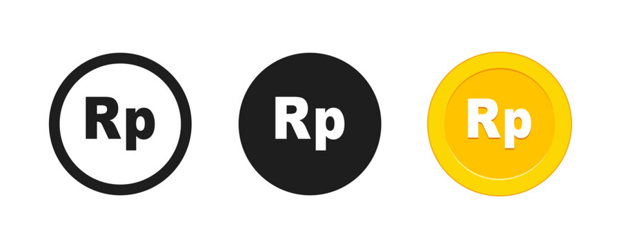 Indonesian Rupiah Currency Icon Set, Rp Money Symbol and Gold Coin Vector