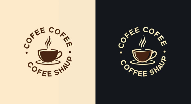 Minimalist Two-Tone Coffee Cup Logo with Circular Emblem for Branding.