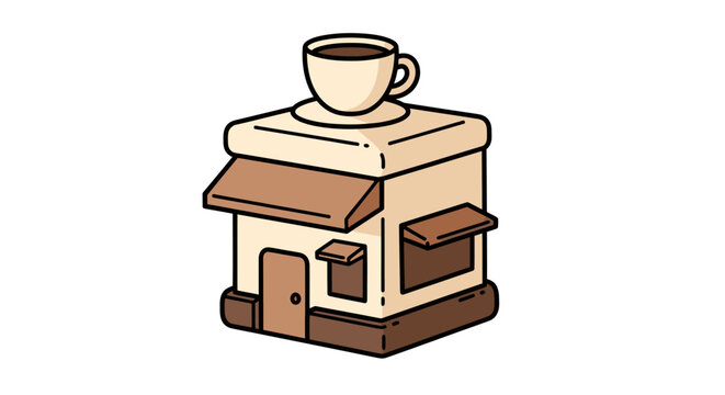 Cartoon Coffee Maker and Cup Scene for Breakfast Mood.