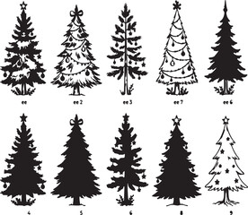 Obraz premium Set of Christmas Tree Icons and Silhouettes Vector Design EPS