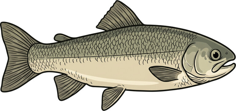 Wild salmon fish side view illustration, vector fresh trout seafood mascot isolated