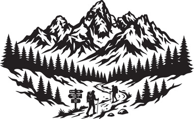 Fototapeta premium Mountain Forest Silhouette Vector