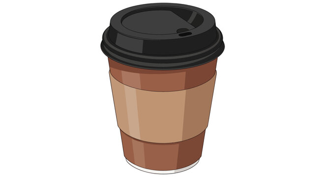 Cartoon Takeout Coffee Cup with Lid and Sleeve, Warm Beverage Illustration.